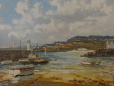 EDWARDS two oil paintings harbour scenes 35cm x 43cm