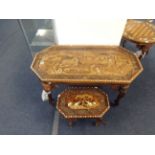 Indian carved wood an inlaid coffee table and another