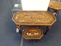 Indian carved wood an inlaid coffee table and another