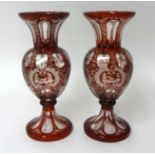 Pair Bohemian glass vases, 30cm