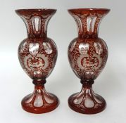 Pair Bohemian glass vases, 30cm