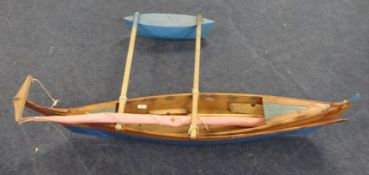 Scratch built wood model outrigger boat