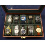 Ten various wrist watches including Bulova Accutron, in case.