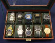 Ten various wrist watches including Bulova Accutron, in case.
