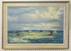 EDWARDS oil on board 'Sailing, St Michaels Mount, Cornwall' 49cm x 74cm