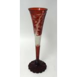 A tall Bohemian glass vase decorated with deer, 44cm