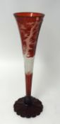 A tall Bohemian glass vase decorated with deer, 44cm