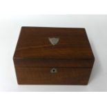 Walnut sewing box with shield plaque