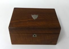 Walnut sewing box with shield plaque