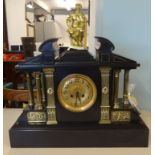 A large 19th century black marble mantle clock 53cm mounted with a gilt figure (Lorenzo Medici) with