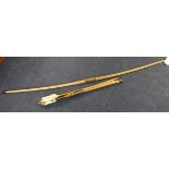 English long bow, 80 pound draw weight t/w one war arrow and Bobkins arrows