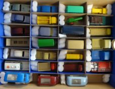 A collection of Lesney Matchbox Series diecast models (27), blue tray contents.