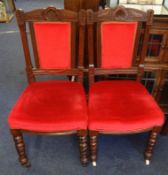 Six Edwardian dining chairs with upholstered seats and back rests. (some needing restoration)