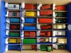 A collection of Lesney Matchbox Series repainted diecast models (28), blue tray contents.
