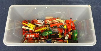 A large collection of mixed fire engines including Dinky toys DT fire tender, Matchbox Super Kings