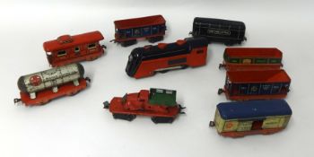 Various tin plate, O gauge model railway Marklin, three rail tack.