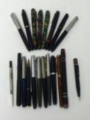A collection of pens including two Conway Stuart fountain pens with 14ct gold nibs, a Parker pen