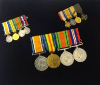 A Great War pair medals awarded to MTD L.A. HUMPHREYS RN, also two sets of WWI miniatures and two