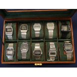 Ten various 1970/80's wrist watches, in case.