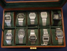 Ten various 1970/80's wrist watches, in case.