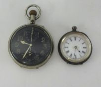 An antique silver and enamelled fob watch and a pocket watch (2).