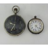 An antique silver and enamelled fob watch and a pocket watch (2).