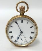 A 9ct gold open face pocket watch with roman dial, Nidor Watch Co, 15 jewel movement, case