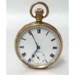 A 9ct gold open face pocket watch with roman dial, Nidor Watch Co, 15 jewel movement, case