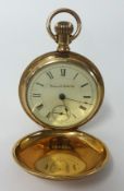 COLUMBUS WATCH CO, a gold plated full hunter pocket watch with keyless movement, and an ornate