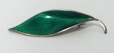 David Anderson, Norway Sterling silver and enamelled leaf brooch.