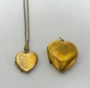 A 9ct heart pendant and another on a fine chain.