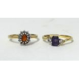 A 9ct fire opal set ring and another set with Amethyst (2).