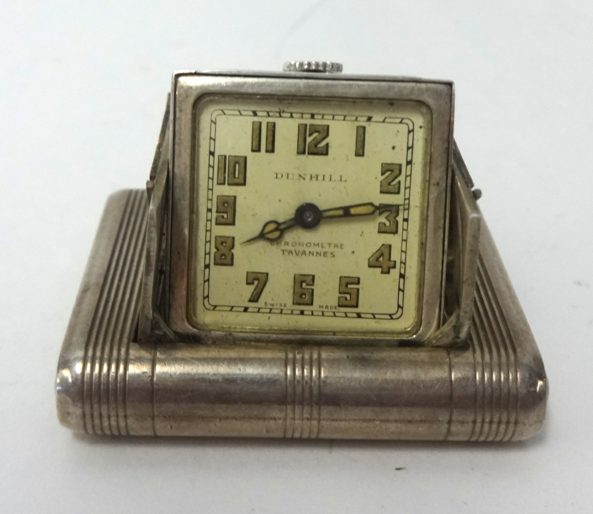 Dunhill, a mechanical silver cased travel clock, 4.50cm wide. - Image 2 of 2