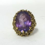 A 9ct large amethyst set ring, size P.