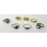 Seven various dress rings including a 9ct gold signet rings (7)