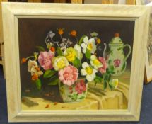 Ralph Spiller (1934-2011) 'Flower Still Life' oil on canvas, 50cm x 60cm.