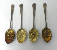Set 4 Georgian silver berry spoons, cased, approx 10.08oz.