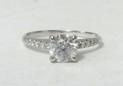 A white gold solitaire shank ring set with single diamond, approx 1.00ct.