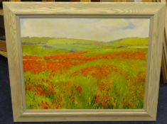 Ralph Spiller (1934-2011) 'Poppy Fields' oil on canvas, 50cm x 60cm.