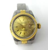 Rolex, a Ladies Oyster Perpetual Date just steel and gold wrist watch,