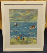 Therese James (Welsh naive artist ) signed print 'Seashore Swoons', with certificate, number 15/195,