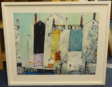 Gerry Plumb (Contemporary Westcountry Artist) 'Harbourside Terrace' original oil, signed, 57cm x