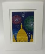 Brian Pollard 'Fireworks Over Sacre Coeur, Paris, 2010' acrylic, signed, 17cm x 12cm, Provenance;