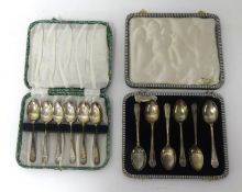 Two sets of 6 silver tea spoons, circa 1944 and 1946, cased.