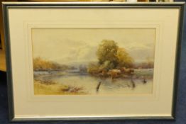Thomas Rowden (Born Exeter 1842-1926) 'Cattle Grazing' watercolour, signed, 27cm x 48cm.