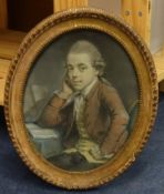 Hamilton - An 18th century oval portrait of a young man, signed 'Hamilton, dated 1775, 27cm x