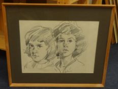 Robert Lenkiewicz (1941-2002) pencil portrait sketch 'Alex and Sam', circa 1974, 30cm x 40cm