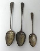 A pair Geo III Dublin silver spoons, circa 1799 & 1794 also a single Geo III Dublin silver spoon,