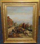 H.Galloway R.S.A.R. (Scottish 19th century) a fine Plymouth Painting 'The Fish Sale, The Barbican,