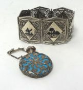 A Siamese silver bracelet and a turquoise scent bottle (2)